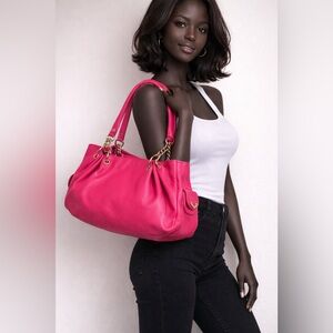 Juicy Couture Pink Leather Shoulder Bag Gold Chain Y2K